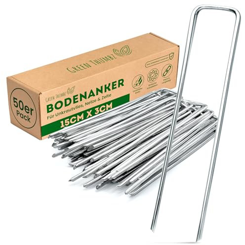 Green Thumbz Grapas Cesped Artificial, Grapas Malla Antihierbas para Asegurar el Grapas para Cesped Artificial Las cercas y Las Redes en el Césped y - Grapas Jardin (6 Pulgadas) 50 Unidades