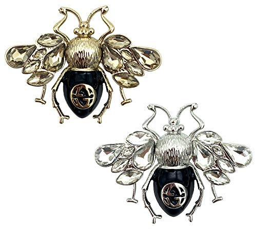 CAREOR 2 Stück Strass Kristall Retro Bienen-Brosche Anstecknadeln Honigbiene Anhänger/Brosche Mode Kristall Insekten Pins für elegante Frauen formelle Anlässe und Party (Gold + Silber), Kunststoff