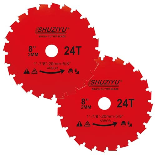 LSHUZIYU 200x2mm-24T, 2 Stück, 25.4mm Dorn mit Adapter 22.23-20-16mm, Mulchmesser-Klinge, Freischneiderklinge, Freischneider Sägeblatt, Unkrautklinge, Dickichtmesser, Freischneider Messer