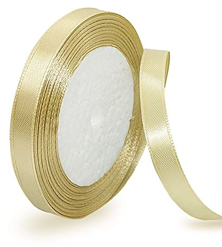 Ruban de satin doré de 10 mm, 22 mètres de ruban de décoration pour mariage, baptême et anniversaire