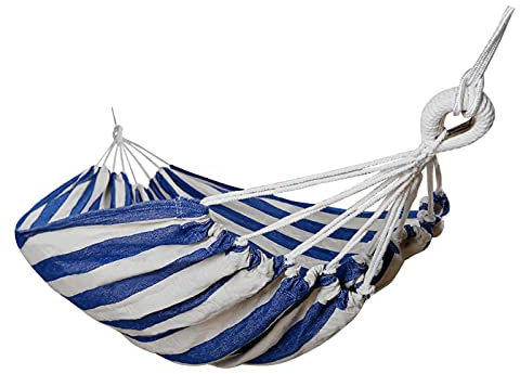 32nd Hängematte für 2 Personen, brasilianischer Stil, 225 x 150 cm, tragbar, Camping-Hängematte – Blau/Weiß
