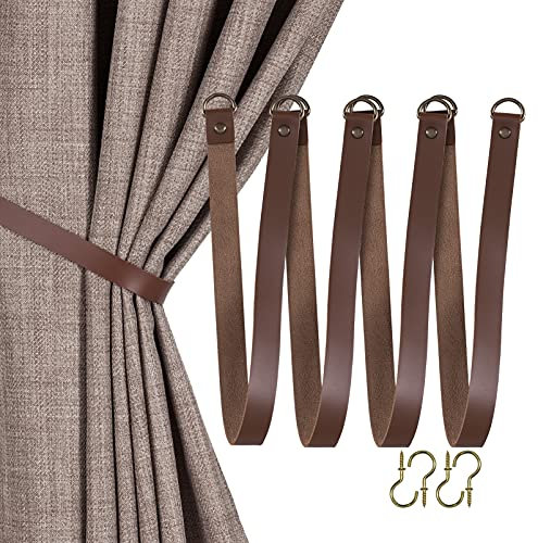 Home Queen Leder-Raffhalter zur Befestigung an der Wand, Outdoor-Vorhanghalter, Raffhalter mit Wandhaken, 4 Stück, Schokoladenbraun