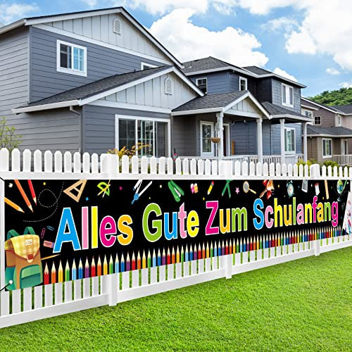 FORMIZON Einschulung Girlande Banner Deko, Alles Gute Zum Schulanfang Banner, Schulkind Girlande Banner, Schuleinführung Banner Deko Set für Schulanfang für Kinder Jungen Mädchen, 270×35cm (Schwarz)