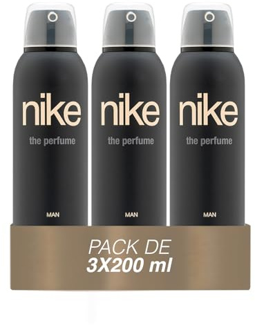 NIKE - The Perfume Man Pack de 3 x 200 ml, Desodorante Hombre Spray, Desodorante Antimanchas para Todo Tipo de Piel, 0% Sales de Aluminio, de Larga Duración, Fragancia Aromática Amaderada