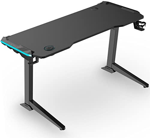 ESMART Germany GTX-121 125x60cm Schwarz Carbon Ergonomischer Steh-Sitz-Gaming-Schreibtisch Stufenlos höhenverstellbar 72-121 cm RGB Beleuchtung Integrierte Steuereinheit Kopfhörerhalter Getränkehalter