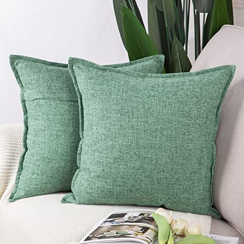Madizz 2er Set Polyester- Leinen Kissenbezügen Weiche dekorative Kissenbezüge für Sofa Schlafzimmer Kissenhülle Grün 50x50 cm Quadrat