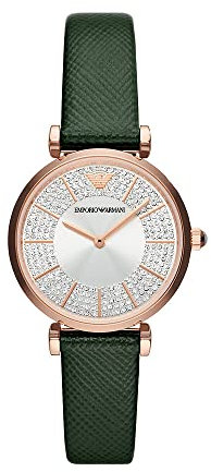 Emporio Armani Uhr für Damen , Zweizeiger Uhrwerk, 32MM Rose Gold Edelstahlgehäuse mit einem Lederarmband, AR11517