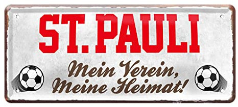 St. Pauli Fan Blechschild - Retro Fußball Schild - Deko Fanartikel für Wohnzimmer Kinderzimmer Werkstatt - schöne Geschenkidee für große und kleine Sankt Paulianer Fussball Fans - 28x12cm