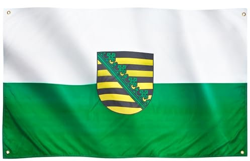 Runesol Sachsen Flagge für Balkon, 91x152cm, Sachsen Fahne mit 4 Ösen, Sächsische Landesflagge, Deutschland Bundeslandflagge, Premium Flaggen für drinnen und draußen, helle Farben