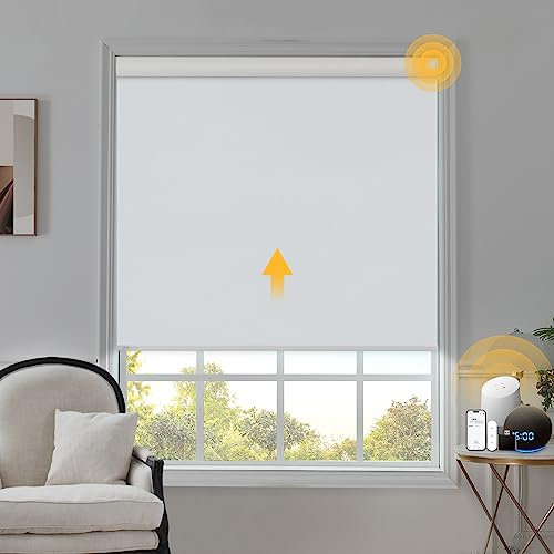Smart Motorized Blinds with Remote,Cordless Blackout Smart Blinds for Window Cordless Electric Blinds Work with Alexa Google Assistant, White,48 W x 72 H