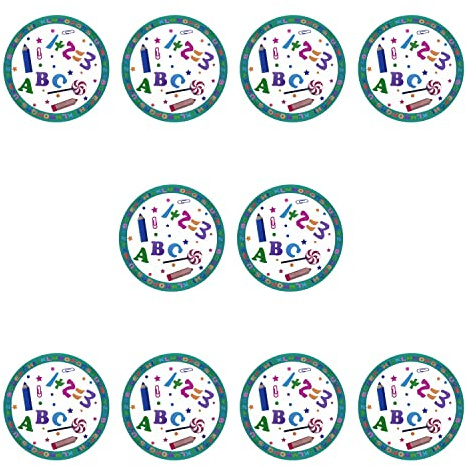 Oblique Unique® Buttons mit Sicherheitsnadel 10 Stück mit Schulkind Zahlen ABC Stift Zuckertüte Motiven Anstecker für Schuleinführung Einschulung Schulanfang Schule