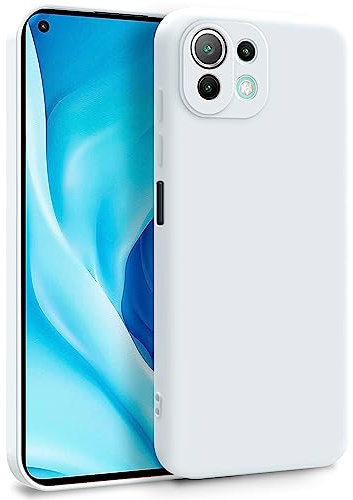 MyGadget Hülle für Xiaomi Mi 11 Lite 5G - Zweilagige Handyhülle mit Kameraschutz - Cover mit Innenfutter & Silikon außen - Weiß