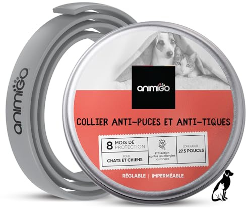 Collier Anti-Puces Chien et Chat, 8 Mois d'Efficacité, Taille > 65 cm - Collier Antiparasitaire Imperméable & Réglable - pour Toutes Tailles de Chien et Chat - Anti-Tiques & Insectifuge