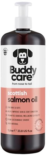Buddycare Scottish Salmon Oil for Dogs and Cats (1L) 100% Natural & Sustainable Supplement | Rich in Omega 3, 6 & 9 for Boosting the Health & Vitality of your Pet’s Skin, Coat & Immune System