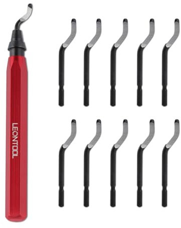 LEONTOOL Deburring Tool with 11 Carbon Steel Blades, Rotary Burr Removal Blades with Metal Handle, 360 Degree Rotary Head Deburring Tool for Metal, Copper Pipe, 3D Printing, Resin, PVC