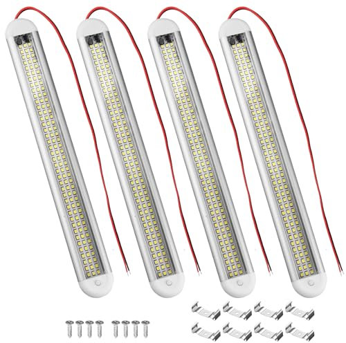 Justech LED Interior Coche Barra de Luz Interior con Interruptor 4PCS Luces 120LEDs 8W 6500K Tubo Lámpara de Coches Foco LED 12V para Remolque, Camión, Furgoneta, Caravana, RV, Barco, Camper