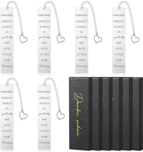 Otuuz 6 Sets Metall Lesezeichen mit Schwarz Geschenkboxen Lesezeichen mit Herz Anhänger Dankeschön Geschenk Inspirierend Abschiedsgeschenk für Kollegen Kollegin Frauen Ruhestand Buchliebhaber