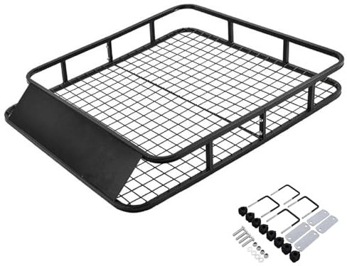 HOMFME 123 x 102 x 14 cm Roof Rack Basket, Steel Car Top Luggage Holder with Wind Fairing and 4 U-shaped Bolts, Universal Rooftop Cargo Carrier Tray for Car SUV Truck, 75kg Weight Capacity