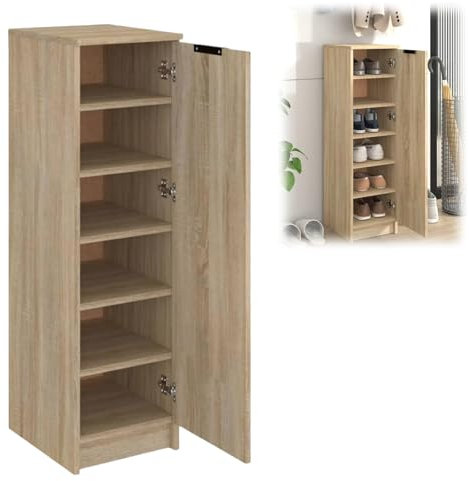 Schuhschrank Sonoma Eiche 30x35x100 cm, Schuhschrank Schuhregal aus Holzwerkstoff, Schmal Schuhkommode mit 6 Fächern, Mehrzweckschrank, 811433