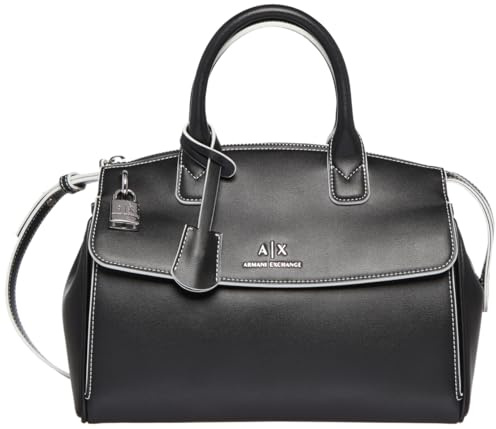 Armani Exchange Women's Jane, Sustainable, Zip closure, Front logo, Canvas Tote Medium, Black, One size