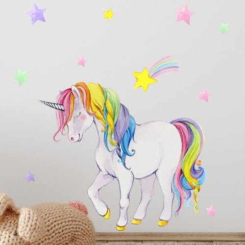 astylishome Wanddeko Wandtattoo Regenbogen Einhorn Wandaufkleber Mädchen Wandsticker Peel and Stick Wallpaper Wand Deko für Mädchenzimmer Kinderzimmer Babyzimmer 1101