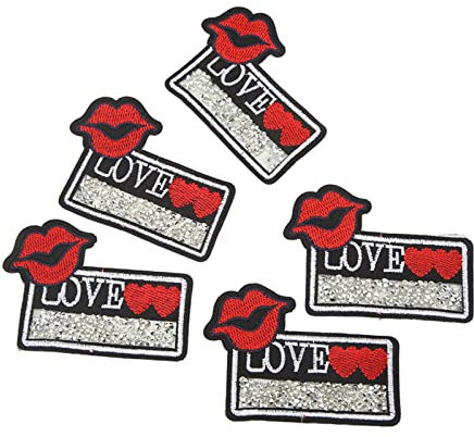 20Pcs Lips Patches, Mouth Embroidered Patches, Red Kiss Lips Embroidered Patch, Iron on Sewing Applique Stickers, Lips Heat Transfer Stickers