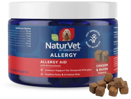 NaturVet Dog Allergy Relief Supplement – 70 Soft Chews, Soothe Itchy Paws, Eyes, Ears, Skin - Stop Itching, Licking, Scratching – Supports Seasonal Itching - Vet Approved
