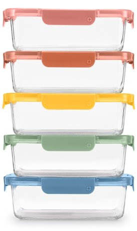 Ello Color Lock 5 Cup 10PC, 5 Pack Glass Meal Prep Sets Leak-Proof Glass Food Storage Containers with Airtight BPA-Free Plastic Lids, Dishwasher, Microwave, and Freezer Safe, Desert Festival