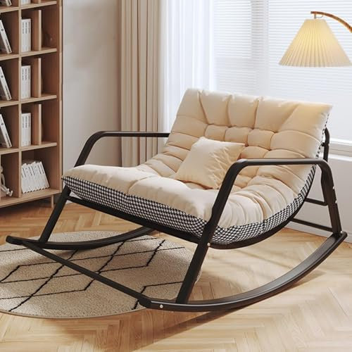 Übergroßer Schaukelstuhl mit hoher Rückenlehne, 200 kg, moderner Loungesessel mit Eisenrahmen, für Wohnzimmer, Schlafzimmer, mehrfarbig, schwarz, 92 x 137 cm