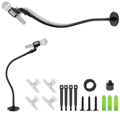 Mikrofonarmständer, 48,3 cm, flexibler Schwanenhals-Mikrofonständer mit Montagefuß und 5/8 auf 3/8 Adapter und Mikrofon-Clip-Adapter für Tischwände, Podium, Podcasts, Streaming, Radio,