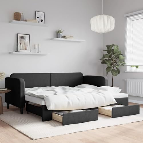 qohoio Tagesbett Ausziehbar mit Schubladen Daybed Bett Mit Schubladen Tagesbett Jugendbett Daybed Schwarz 80x200 cm Stoff - 3196849