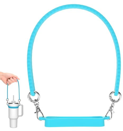 M METERXITY Water Bottle Handle, 12.2 Inch Silicone Portable Water Bottle Sling Carrier, Holder with Straps for Stanley Cup/Most 8-40oz Cups Accessories [Blue]