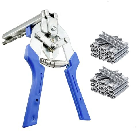 Type M Nail Ring Pliers,Multi-function Cage Clamp Hog Ring Pliers with 1200pcs M Clips for Fence Fastening, Upholstery Installation, Animal Cages