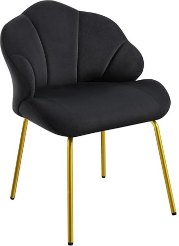 Yaheetech Velvet Armchair, Accent Tub Chair with Metal Legs, Cute Vanity Chair with Shell Shaped Backrest for Living Room/Bedroom/Makeup/Office, Black