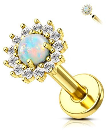 Agrewd Helix Piercing Schmuck Knorpel Ohrringe Opal Blume Flat Back Labret Lippenstecker 16G Vorwärts Tragus Medusa Piercing Schmuck Chirurgenstahl Innengewinde Helix Ohrring für Frauen