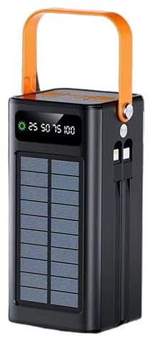 Banque d'énergie Solaire – Batterie Externe de 120 W, Chargeur de Survie Portable | Équipement de Survie 50 000 mAh avec lumière, câbles intégrés, 4 Sorties et 3 entrées pour Les appareils