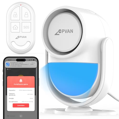 CPVAN WiFi Alarmanlage Haus mit PIR-Bewegungssensor – Drahtloses DIY-Smart-Alarmsystem Kompatibel mit Tür-/Fenstersensoren für Sicherheitszwecke – Lokaler Alarm & App-Benachrichtigung,Weiß