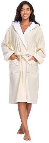 YEAUPE PRO Bademantel Damen Frottee mit Kapuze, Baumwolle 100%, Velours-Frottier, Morgenmantel, Bathrobe for Woman