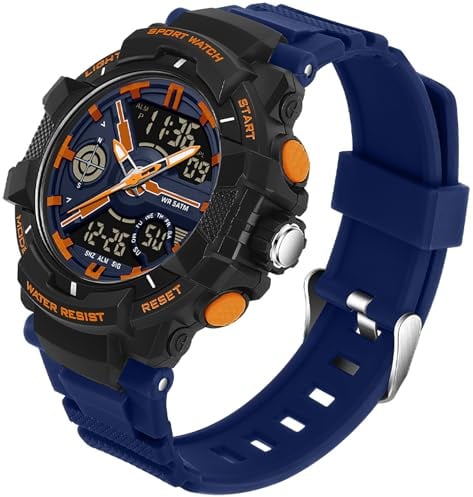 Uhren für Herren Jugendliche Jungen Teenager Analog Digital Armbanduhr | Digitale Sportuhr Männer Junge Jungs Kinder Outdoor Coole Uhr mit Alarm/Stoppuhr/Zwei Zeitzonen/LED 5 ATM Wasserdicht