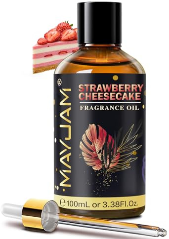 MAYJAM Huile Parfumée de Cheesecake à La Fraise pour Diffuseur 100ML | Huile Essentielle de Cheesecake à La Fraise pour Humidificateur d'Huiles Essentielles, Aromathérapie, DIY