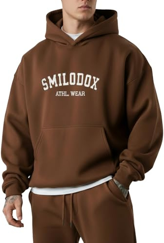 SMILODOX Hoodie Herren Kayson, Oversize Kapuzenpullover mit Frontprint, große Kapuze Sweatshirt, Kängurutasche, weicher Stoff, Warmer Pulli ideal für für Streetstyle, Alltag und Freizeit