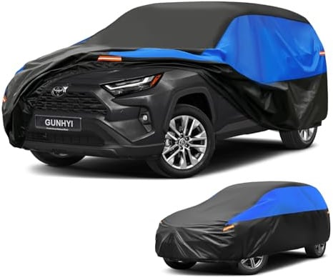 Funda Impermeable y Transpirable Gunhyi para Coche, Lona para Toyota RAV4, Funda para Coche Negra y Azul, Lona Completa para Garaje Que Protege de la Lluvia, el Sol y el Polvo.