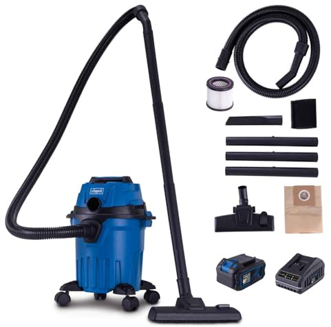 Scheppach Akku Nass-Trockensauger C-NTS15-X | Saugleistung 10kPa | Behältervolumen 12L | Schlauch 1,5m | Nasssauger mit Ausblasfunktion | 20V-IXES-Serie | 10 Jahre Garantie | mit 4Ah Akku & Ladegerät