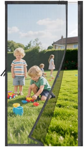 SWAWIS Zanzariera Scorrevole con Binario per Porta 100×210CM Zanzariere Magnetiche Installazione Senza Fori Nero Vetroresina Rete Molto Resistente per Porte da Balcone, da Terrazzo e da Soggiorno