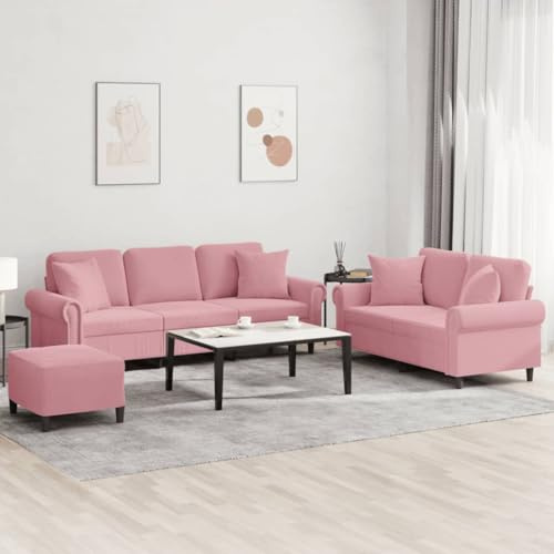 RCODSSK Set di 3 divani con cuscino in velluto rosa, comodo divano con seduta imbottita spessa