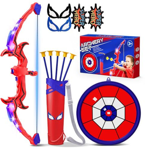 Toyokid giocattoli per 3 4 5 6 7 8 9 10 11 12 anni ragazzi, arco e frecce per bambini con luce LED, giocattolo Spider per esterni per ragazzi dai 9 10 11 12 anni, giochi per esterni per bambini regalo