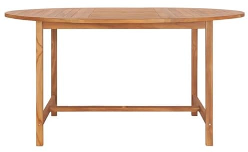QJBSAVVA Gartentisch Rund Ø 150 cm Massivholz Teak Esstisch für Außen und Innen, Großer Terrassentisch aus Echtholz mit Schirmloch, Robuster Holztisch für Garten Terrasse Balkon Natur