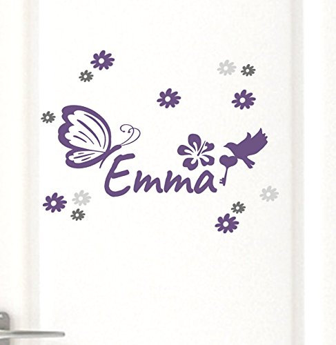 tjapalo® pkt10 Wandtatoo Kinderzimmer Mädchen Türaufkleber mit Namen Schmetterlinge Baby Namensaufkleber Sticker (Breite ca. 22 cm)