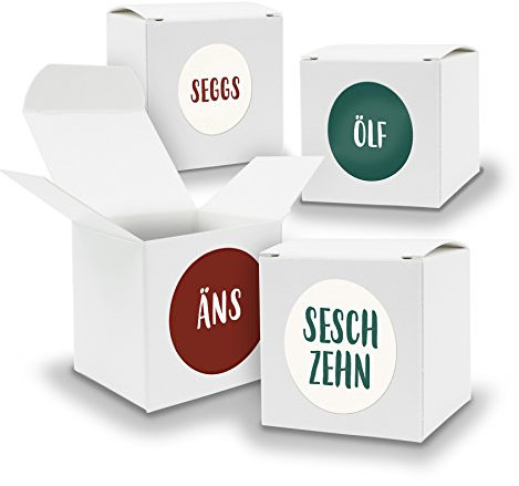 DIY itenga Adventskalender Set V04 zum Selberbefüllen 24x Würfel aus Karton 6,5cm WEISS + ZahlenSticker (Motiv Z27 Saarländisch)