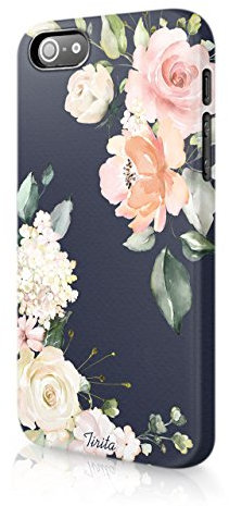 Tirita Compatible with iPhone 5 / 5s / SE 2016 Hard Case Cover Floral Gold Pink Flowers Roses Watercolour Summer Spring Design Bling PRINTED GLITTER, NOT REAL GLITTER Pattern Snap-On Protective